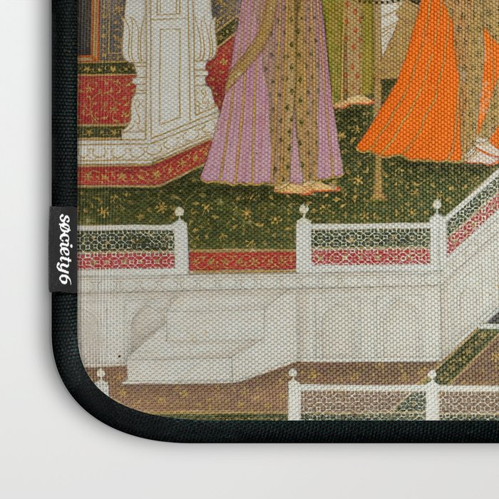 A blindfolded suitor is brought before a princess; verso/ scrolling floral vines 1755 Fayzullah Indian Miniature Painting  Laptop Sleeve Gallery Image 3