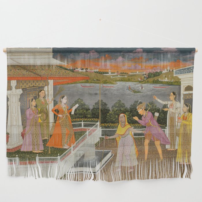 A blindfolded suitor is brought before a princess; verso/ scrolling floral vines 1755 Fayzullah Indian Miniature Painting  Wall Hanging Gallery Image 1