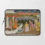 A blindfolded suitor is brought before a princess; verso/ scrolling floral vines 1755 Fayzullah Indian Miniature Painting  Laptop Sleeve Gallery Image 1