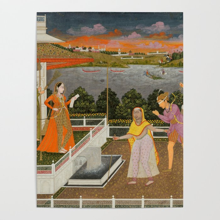 A blindfolded suitor is brought before a princess; verso/ scrolling floral vines 1755 Fayzullah Indian Miniature Painting  Poster Gallery Image 4
