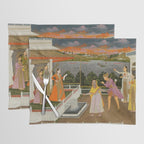 A blindfolded suitor is brought before a princess; verso/ scrolling floral vines 1755 Fayzullah Indian Miniature Painting  Placemat Gallery Image 1