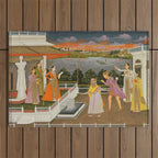A blindfolded suitor is brought before a princess; verso/ scrolling floral vines 1755 Fayzullah Indian Miniature Painting  Outdoor Rug Gallery Image 1