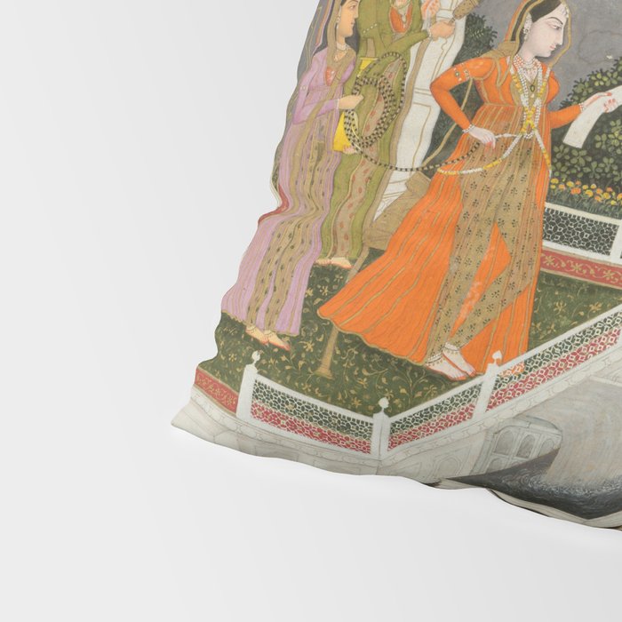 A blindfolded suitor is brought before a princess; verso/ scrolling floral vines 1755 Fayzullah Indian Miniature Painting  Pillow Sham Gallery Image 4