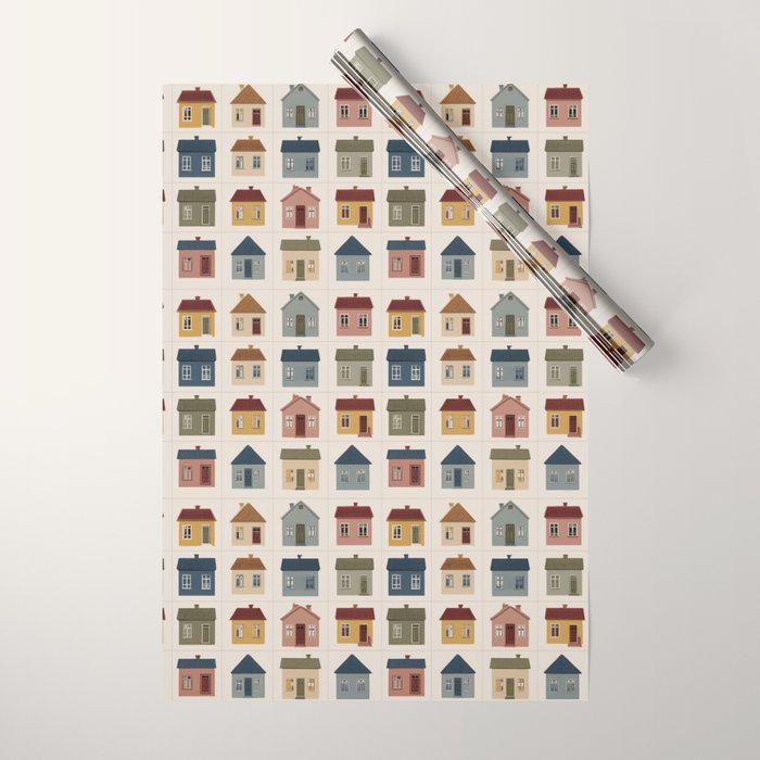 Whimsical Cottage Grid - Cozy Heirloom Wrapping Paper Gallery Image 1