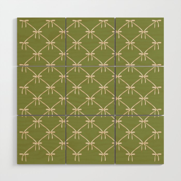 Bows & Ribbons Pattern XXIII Olive Green Wood Wall Art Gallery Image 1