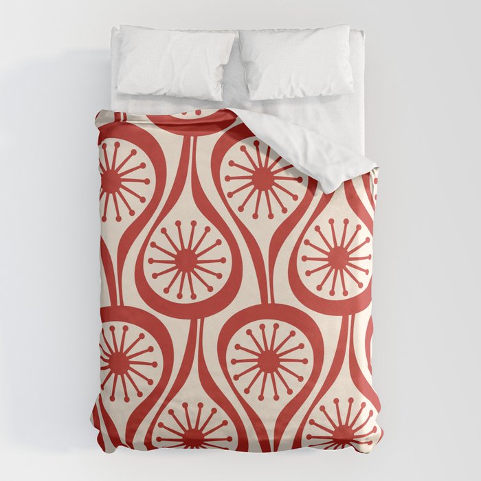 Mid Century Modern Atomic Drops Pattern Red and Cream Duvet Cover Gallery Image 6