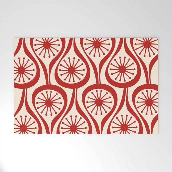 Mid Century Modern Atomic Drops Pattern Red and Cream Welcome Mat Gallery Image 1