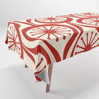 Mid Century Modern Atomic Drops Pattern Red and Cream Tablecloth Gallery Image 1