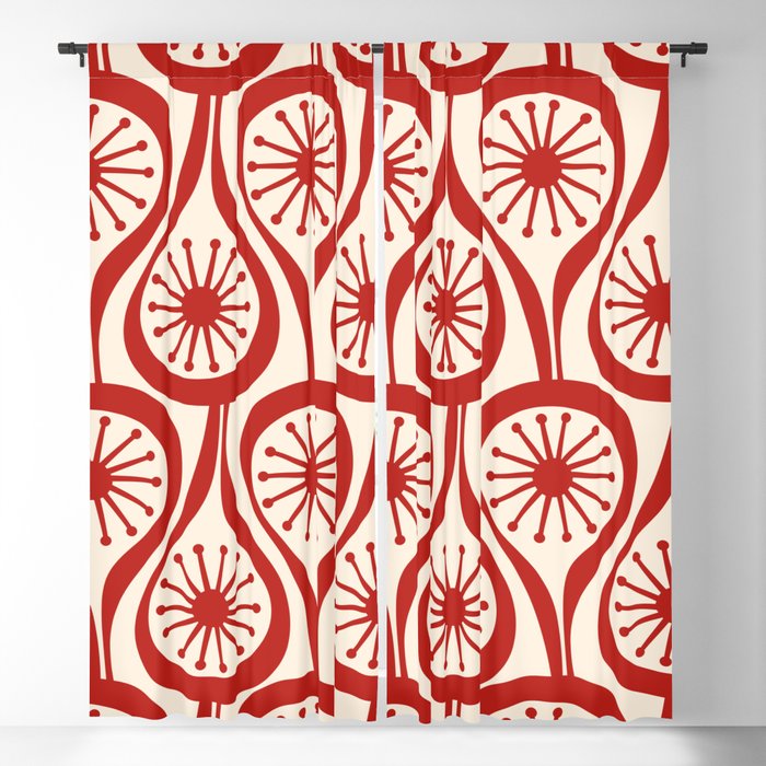 Mid Century Modern Atomic Drops Pattern Red and Cream Window Curtain Gallery Image 1