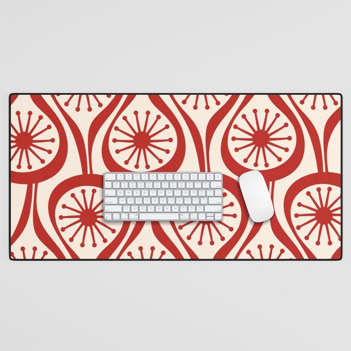 Mid Century Modern Atomic Drops Pattern Red and Cream Desk Mat Gallery Image 1
