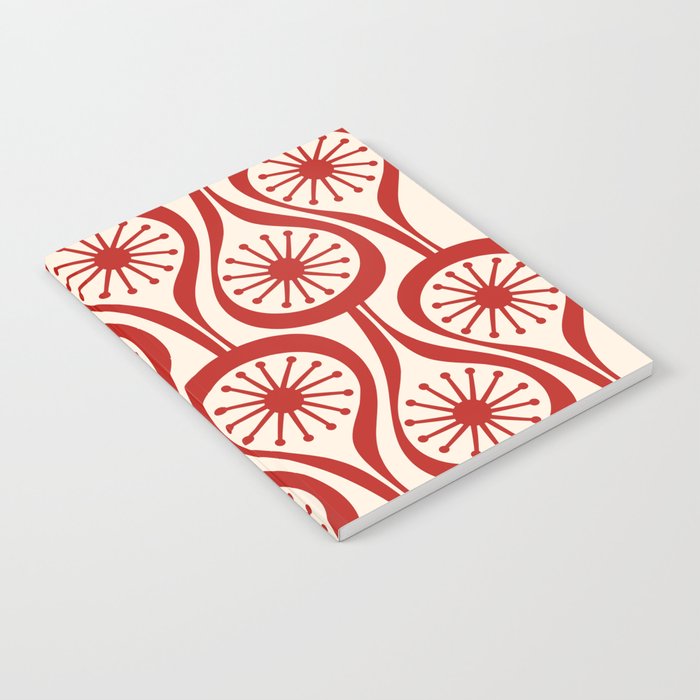 Mid Century Modern Atomic Drops Pattern Red and Cream Notebook Gallery Image 1