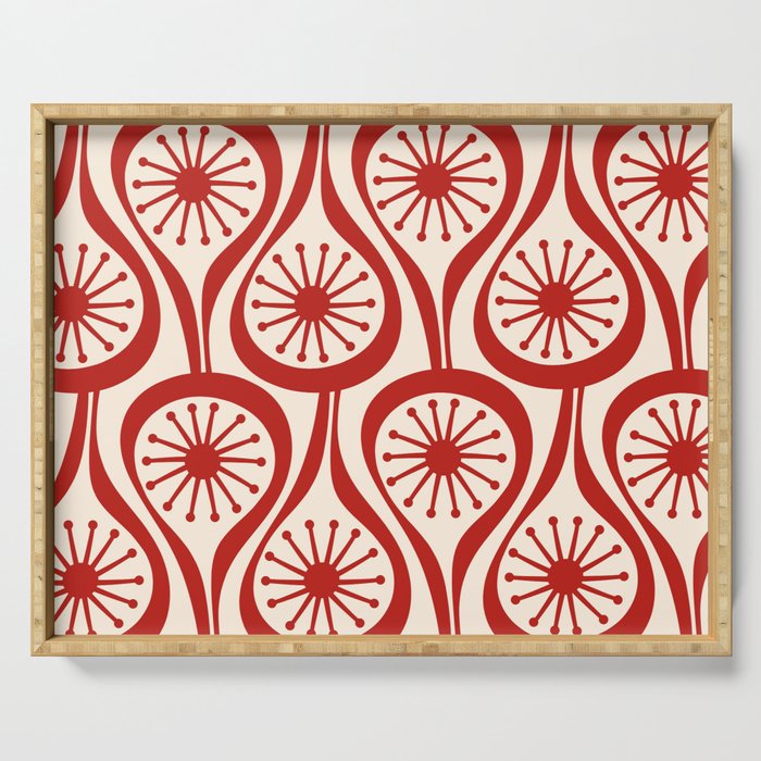 Mid Century Modern Atomic Drops Pattern Red and Cream Serving Tray Gallery Image 1