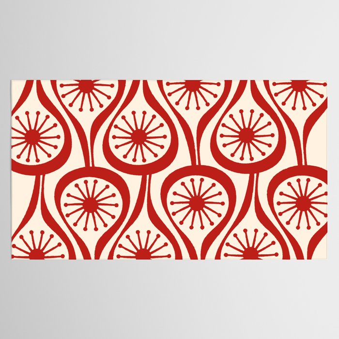 Mid Century Modern Atomic Drops Pattern Red and Cream Tablecloth Gallery Image 2