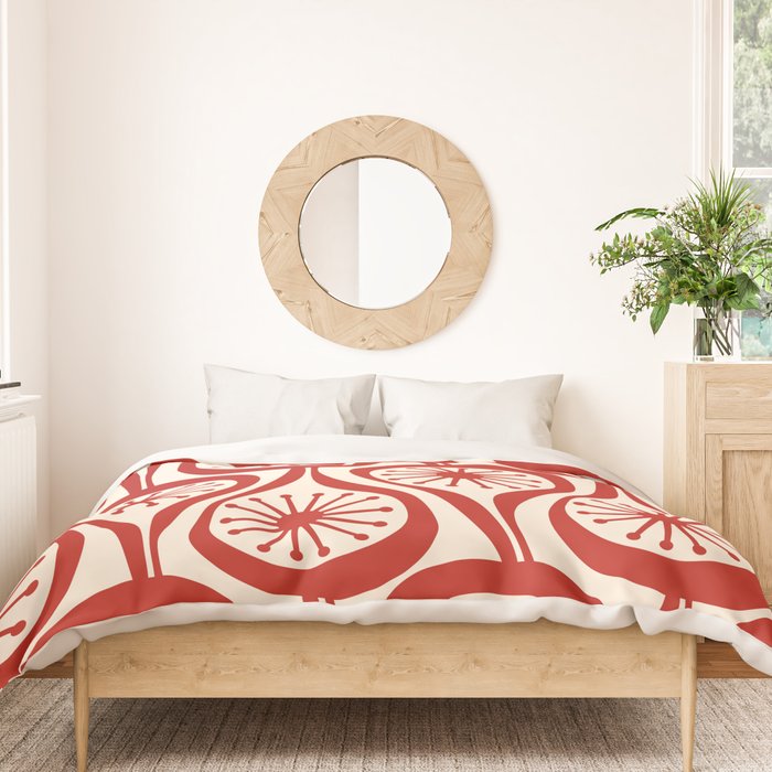 Mid Century Modern Atomic Drops Pattern Red and Cream Duvet Cover Gallery Image 3