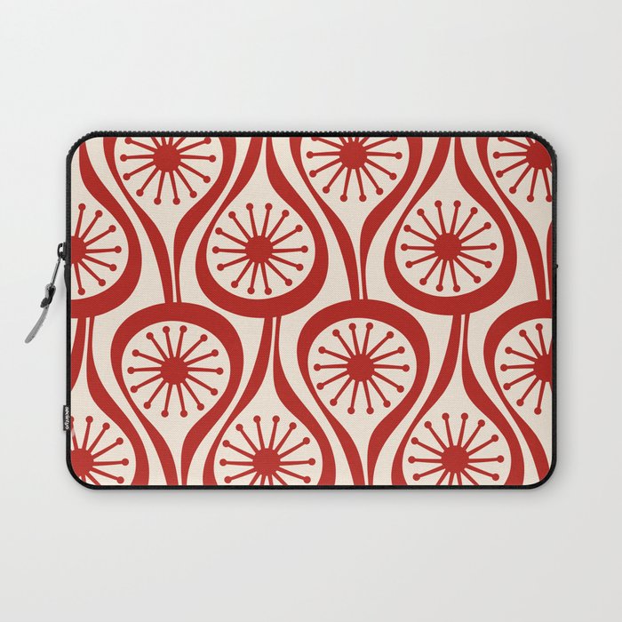Mid Century Modern Atomic Drops Pattern Red and Cream Laptop Sleeve Gallery Image 1