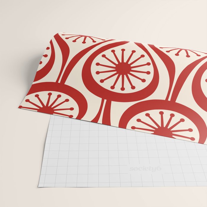 Mid Century Modern Atomic Drops Pattern Red and Cream Wrapping Paper Gallery Image 2
