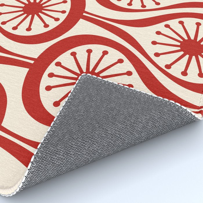 Mid Century Modern Atomic Drops Pattern Red and Cream Rug Gallery Image 4