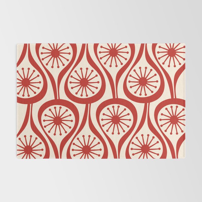 Mid Century Modern Atomic Drops Pattern Red and Cream Rug Gallery Image 2