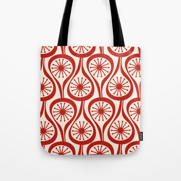 Mid Century Modern Atomic Drops Pattern Red and Cream Tote Bag Gallery Image 1