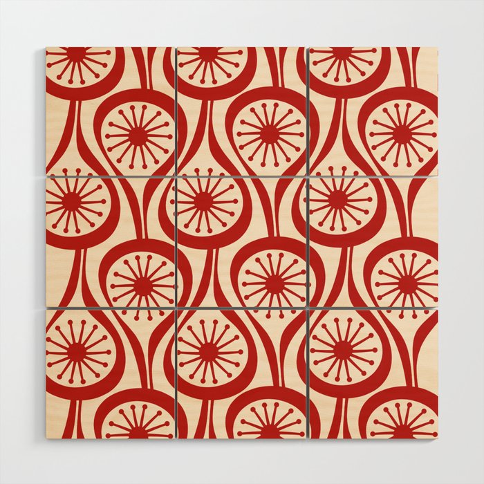 Mid Century Modern Atomic Drops Pattern Red and Cream Wood Wall Art Gallery Image 1