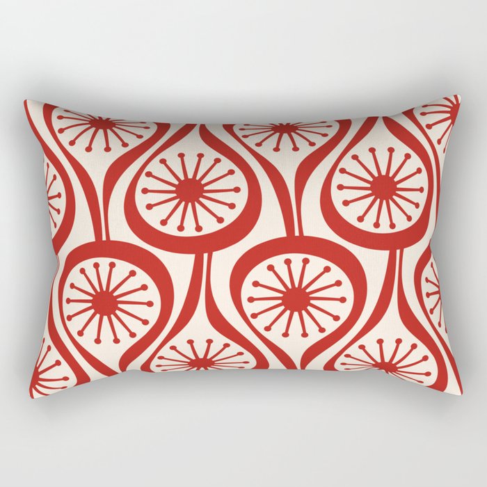 Mid Century Modern Atomic Drops Pattern Red and Cream Rectangular Pillow Gallery Image 1