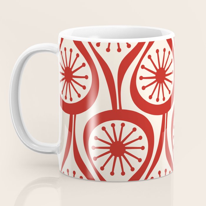 Mid Century Modern Atomic Drops Pattern Red and Cream Coffee Mug Gallery Image 3