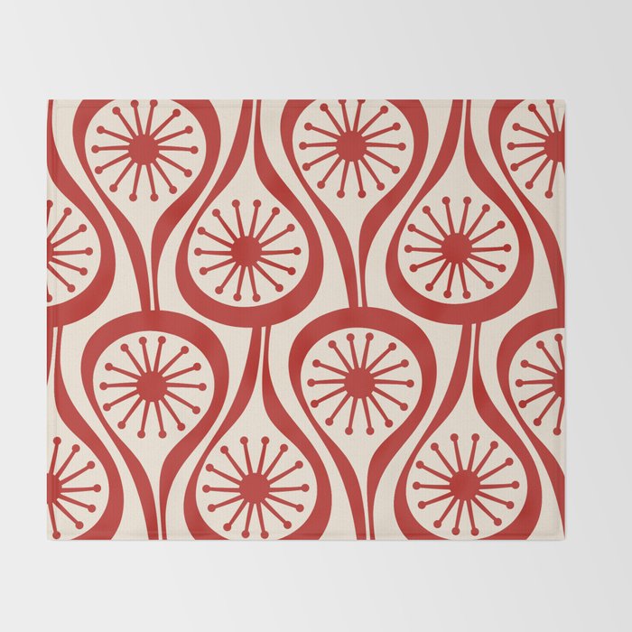 Mid Century Modern Atomic Drops Pattern Red and Cream Throw Blanket Gallery Image 2