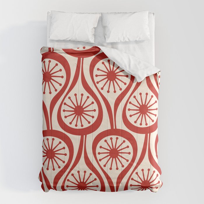 Mid Century Modern Atomic Drops Pattern Red and Cream Comforter Gallery Image 1