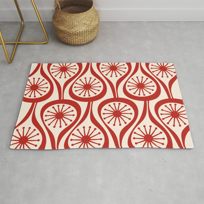 Mid Century Modern Atomic Drops Pattern Red and Cream Rug Gallery Image 1