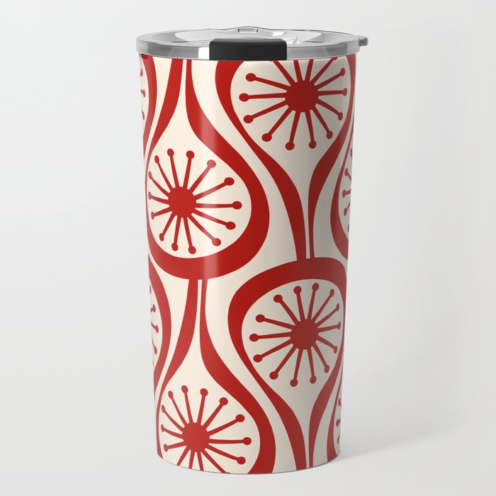 Mid Century Modern Atomic Drops Pattern Red and Cream Travel Mug Gallery Image 1