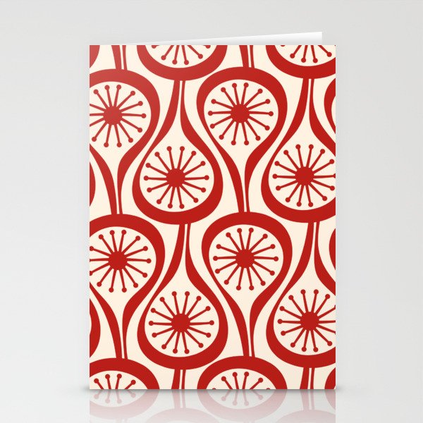 Mid Century Modern Atomic Drops Pattern Red and Cream Stationery Card Gallery Image 2