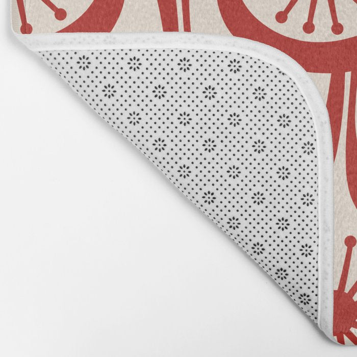 Mid Century Modern Atomic Drops Pattern Red and Cream Bath Mat Gallery Image 2