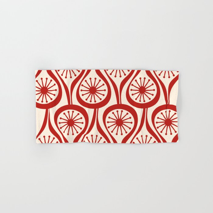 Mid Century Modern Atomic Drops Pattern Red and Cream Bath Towel Gallery Image 1