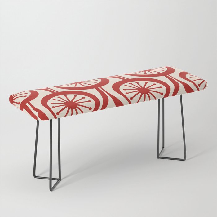 Mid Century Modern Atomic Drops Pattern Red and Cream Bench Gallery Image 1