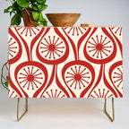 Mid Century Modern Atomic Drops Pattern Red and Cream Credenza Gallery Image 1