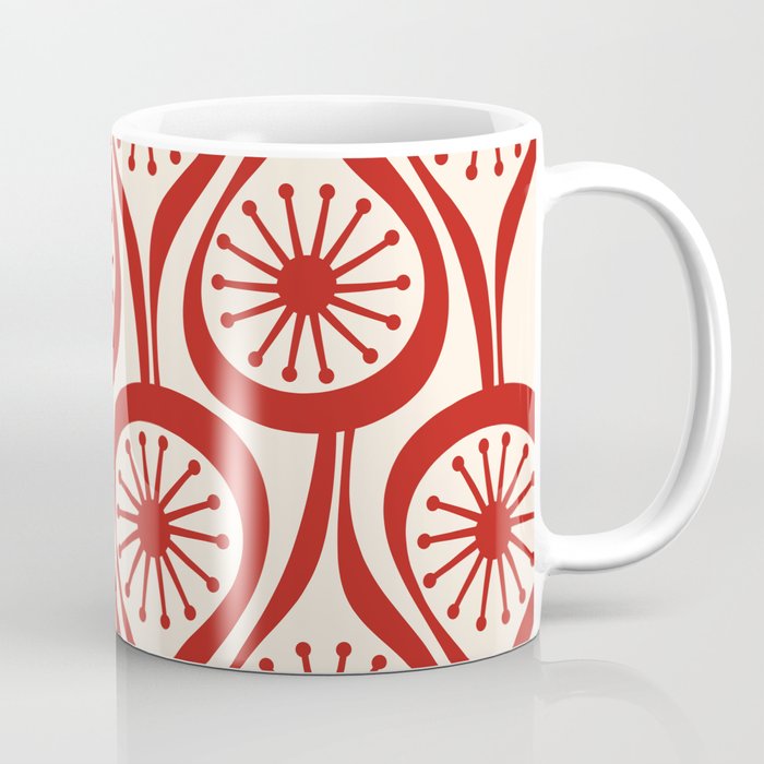 Mid Century Modern Atomic Drops Pattern Red and Cream Coffee Mug Gallery Image 1