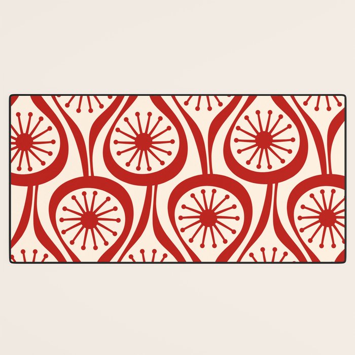 Mid Century Modern Atomic Drops Pattern Red and Cream Desk Mat Gallery Image 3