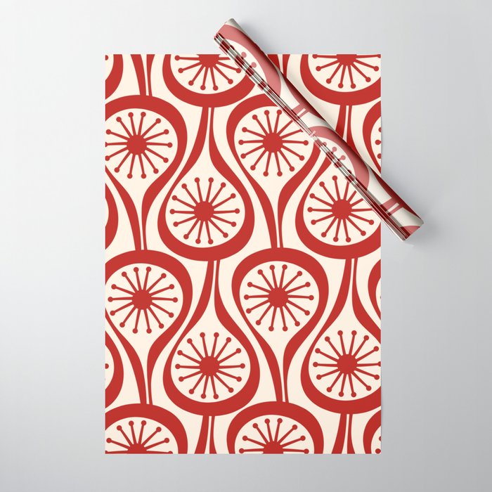 Mid Century Modern Atomic Drops Pattern Red and Cream Wrapping Paper Gallery Image 1
