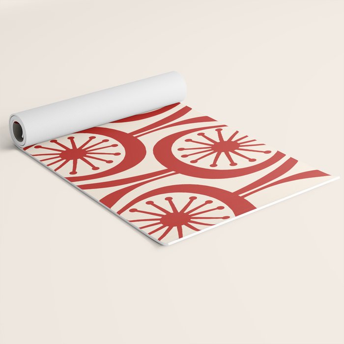 Mid Century Modern Atomic Drops Pattern Red and Cream Yoga Mat Gallery Image 2