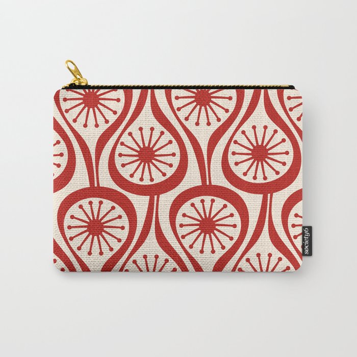 Mid Century Modern Atomic Drops Pattern Red and Cream Carry All Pouch Gallery Image 1