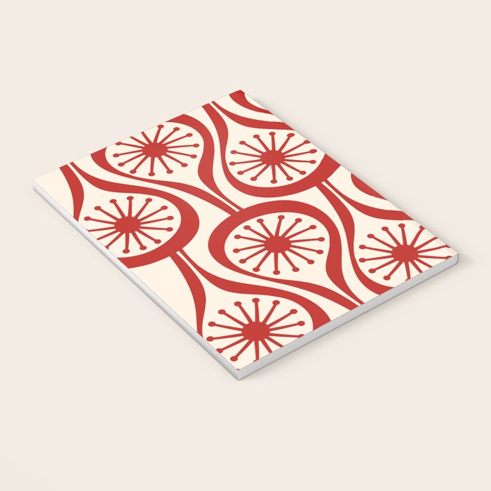 Mid Century Modern Atomic Drops Pattern Red and Cream Notebook Gallery Image 3