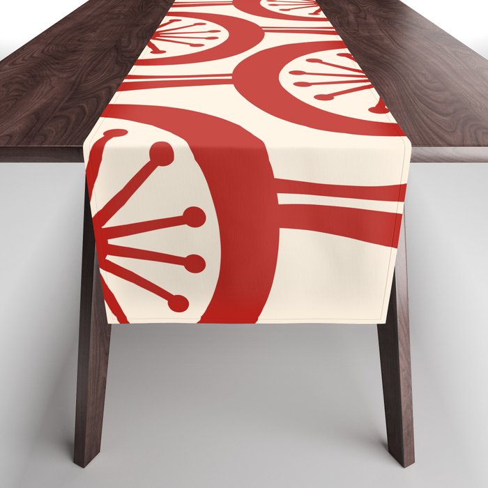 Mid Century Modern Atomic Drops Pattern Red and Cream Table Runner Gallery Image 1