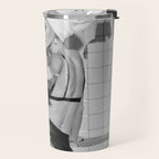 Romans!  Citizens!  Trolls!  Bad boyfriends!  Neo-conservatives we present to you The Birds of Springs humorous blond housewife giving the middle finger (the bird) black and white photograph - photography - photographs by Vitalik Radko Travel Mug Gallery Image 2