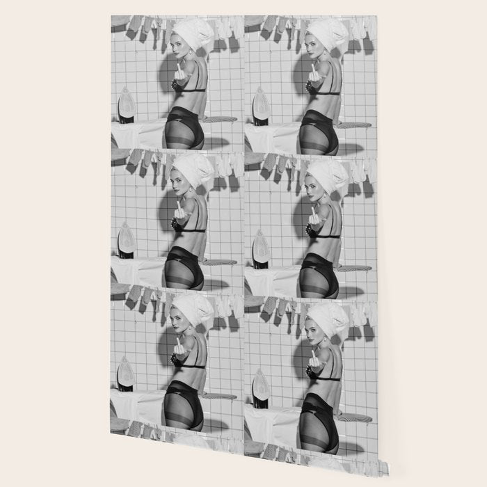 Romans!  Citizens!  Trolls!  Bad boyfriends!  Neo-conservatives we present to you The Birds of Springs humorous blond housewife giving the middle finger (the bird) black and white photograph - photography - photographs by Vitalik Radko Wallpaper Gallery Image 2