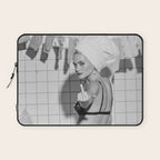 Romans!  Citizens!  Trolls!  Bad boyfriends!  Neo-conservatives we present to you The Birds of Springs humorous blond housewife giving the middle finger (the bird) black and white photograph - photography - photographs by Vitalik Radko Laptop Sleeve Gallery Image 1