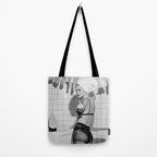 Romans!  Citizens!  Trolls!  Bad boyfriends!  Neo-conservatives we present to you The Birds of Springs humorous blond housewife giving the middle finger (the bird) black and white photograph - photography - photographs by Vitalik Radko Tote Bag Gallery Image 2