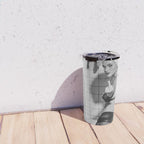 Romans!  Citizens!  Trolls!  Bad boyfriends!  Neo-conservatives we present to you The Birds of Springs humorous blond housewife giving the middle finger (the bird) black and white photograph - photography - photographs by Vitalik Radko Travel Mug Gallery Image 4