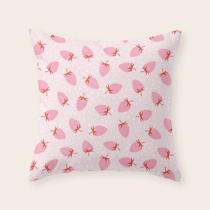 Sweet Strawberries - pink and red with hearts Throw Pillow Gallery Image 6