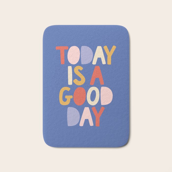 Today is a Good Day in blue red peach pink and mustard yellow Bath Mat Gallery Image 1