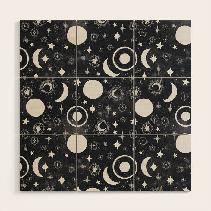 Celestial dark pattern DS Wood Wall Art Gallery Image 1